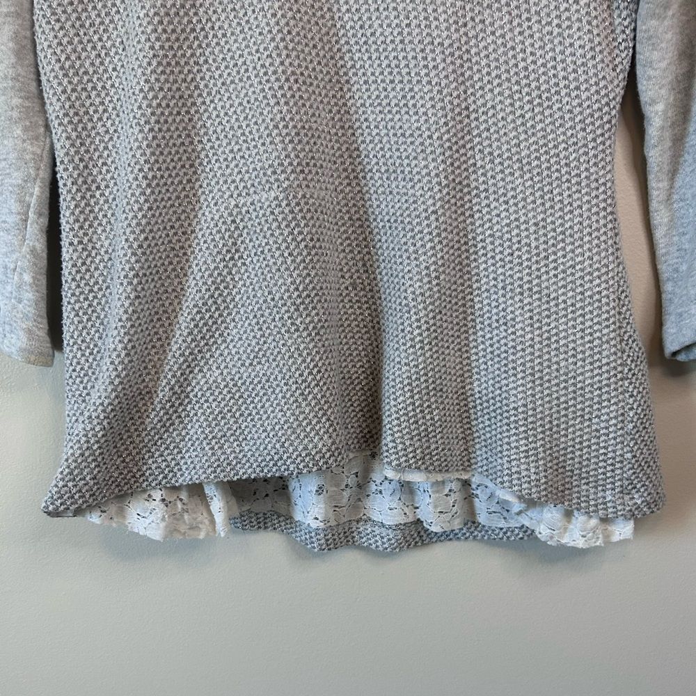 Anthropologie Postage Stamp Metallic Thread Lace Trim Sweater Size Medium - Picture 4 of 8
